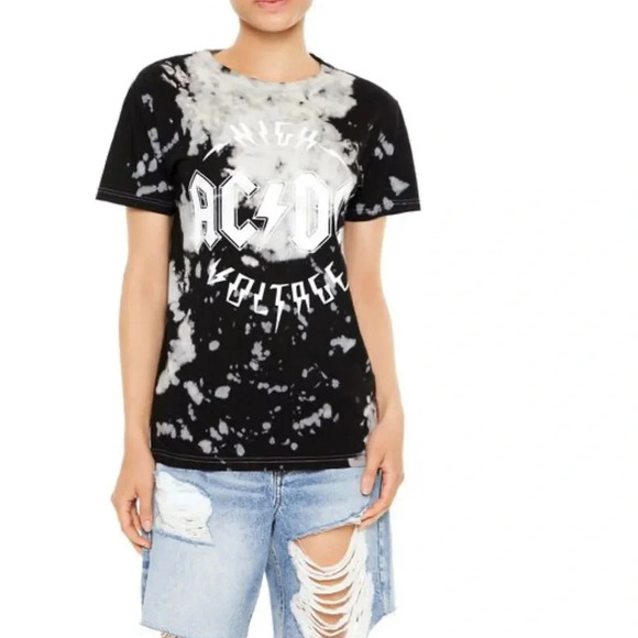 ACDC Graphic Bleach Wash Tee Size S/M crewneck - Picture 2 of 8